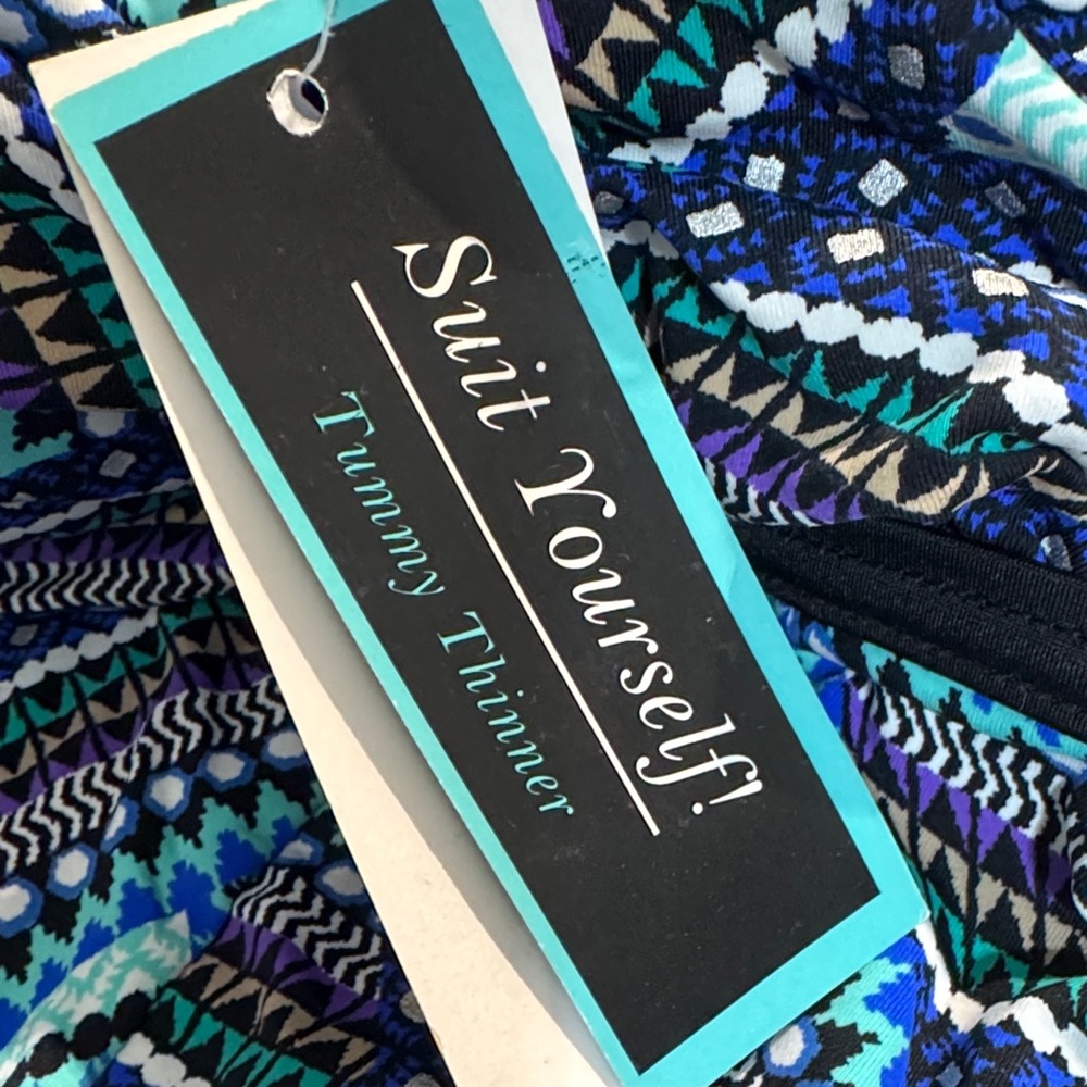 “Suit Yourself” Double Strap Blue, Black, Purple Patterned Swimdress Size 14 - Picture 8 of 8